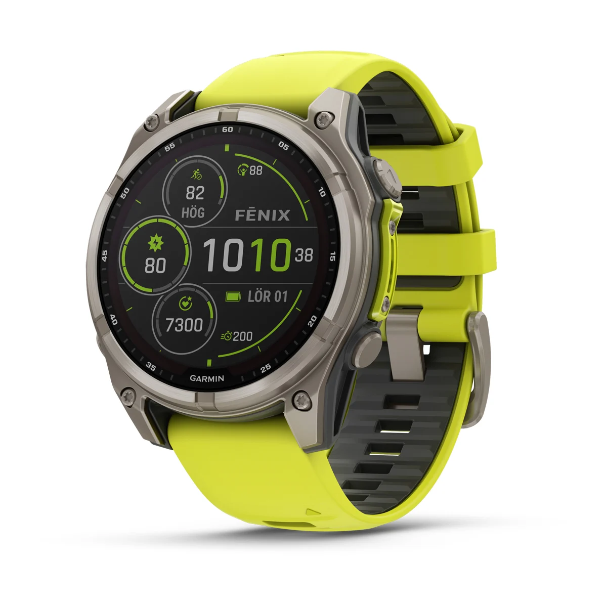 Product Image for Garmin Fēnix® 8–47 mm Solar Sapphire Titan med gultgrafigrått silikonarmband