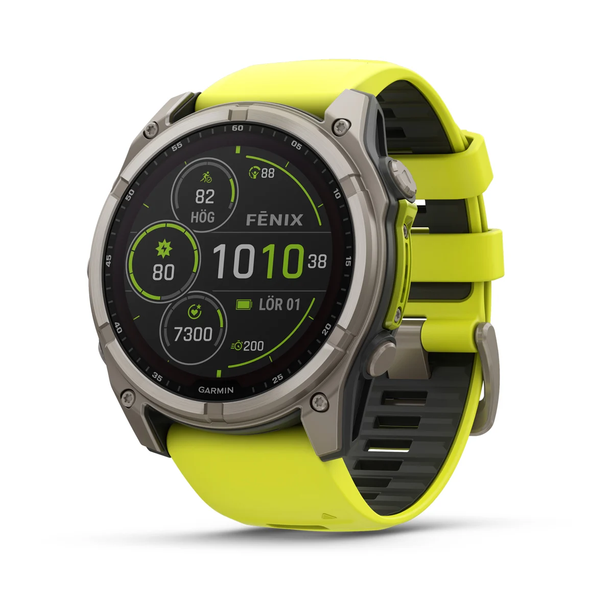 Product Image for Garmin fēnix® 8–51 mm Solar Sapphire Titan med gultgrafigrått silikonarmband